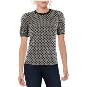 NWT Gracia Black & White Puff Sleeve Crew Neck Blouse Size S
